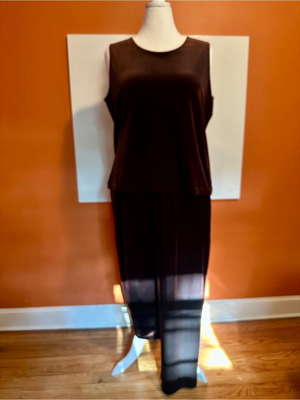 Coldwater Creek Brown Stretch Velvet Tank Top & Elastic Waist Pants Set 1X